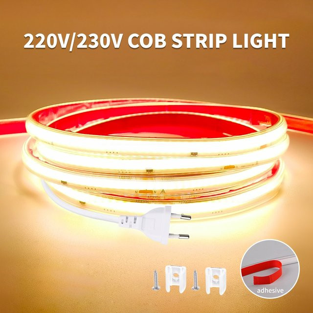 COXO COB-LED-Streifenlicht Weiß, wasserdichtes flexibles LED-Band für Küche und Garten, 230 V - Bild 1