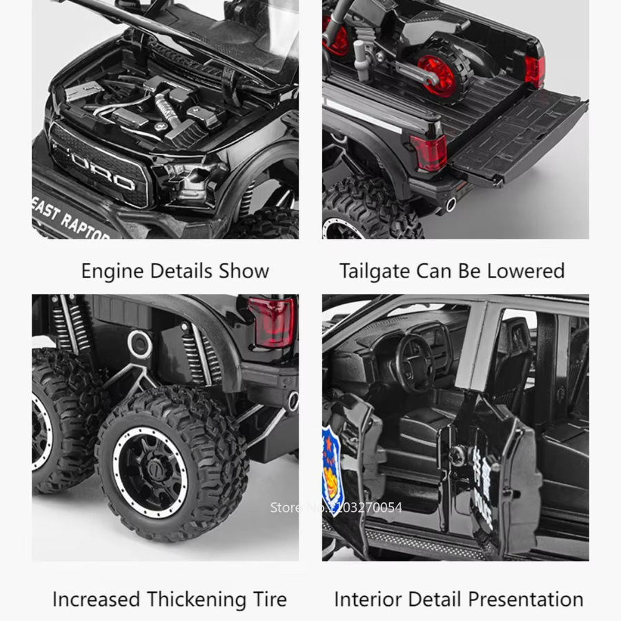 MINI AUTO Ford Raptor F150 Pickup Modell Auto, 1:28, Metall, mit Licht und Sound - Bild 4