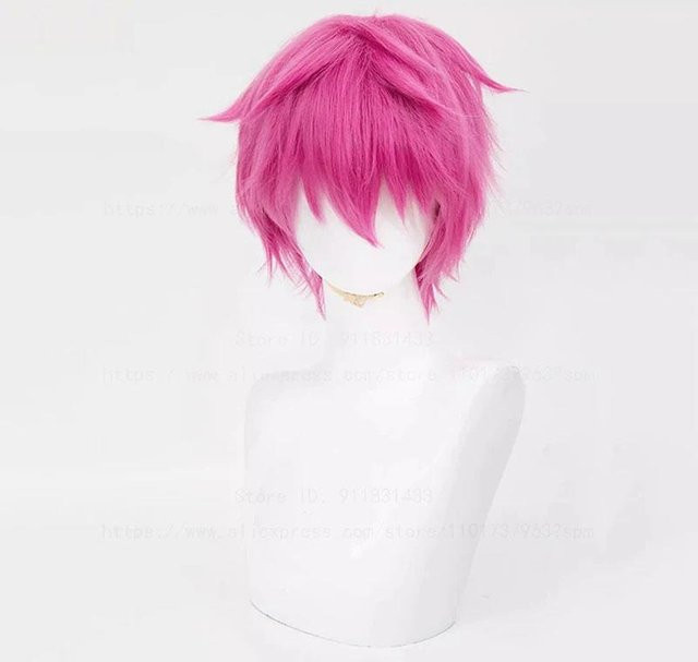 Saiki Kusuo Cosplay-Perücke, rosa, kurz, Kunsthaar, inkl. Perückenkappe - Bild 1