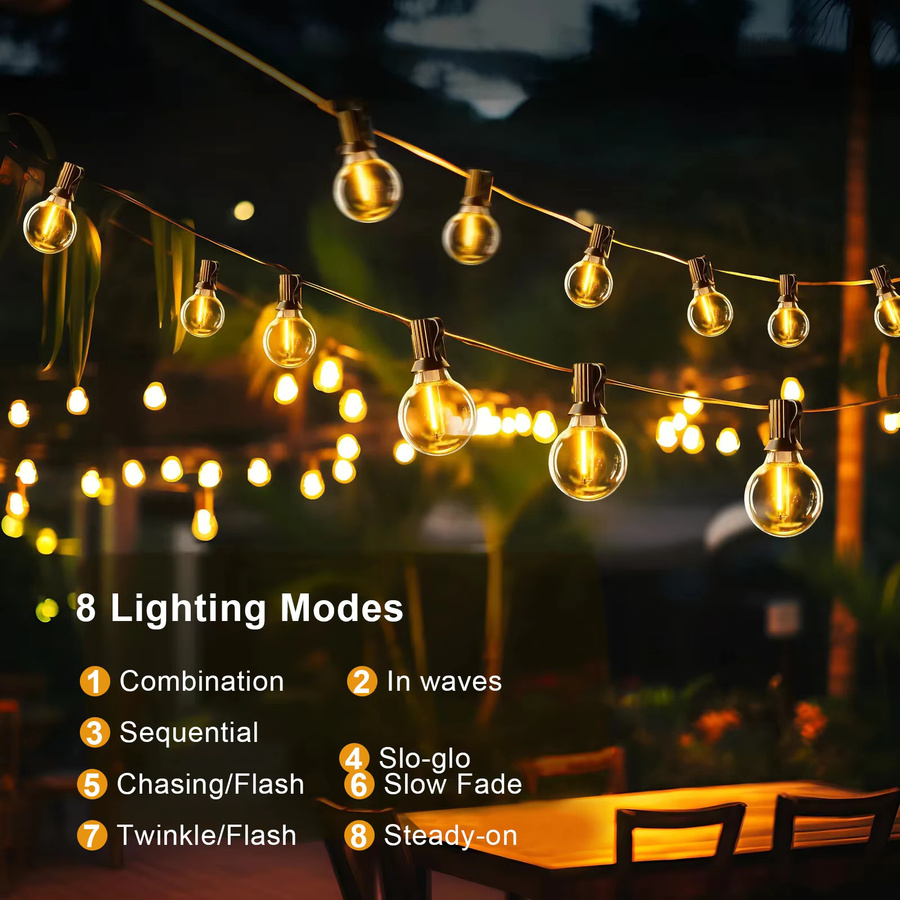 nexillumi Solar G40 Outdoor LED-Lichterkette mit Globus-Glühbirnen, Warmweiß, IP44, Dimmbar, Bruchsicher mit Fernbedienung, E12-Fassung, Schwarz - Bild 2