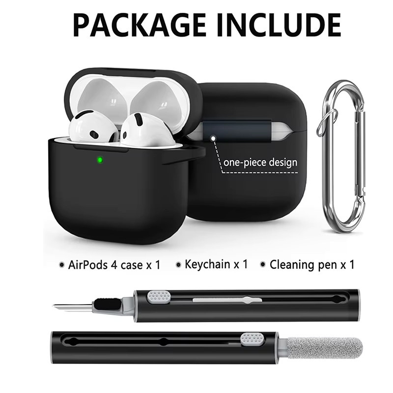 Silikon-Kopfhörerhülle für Apple AirPods 4 in Schwarz mit Haken - Bild 3