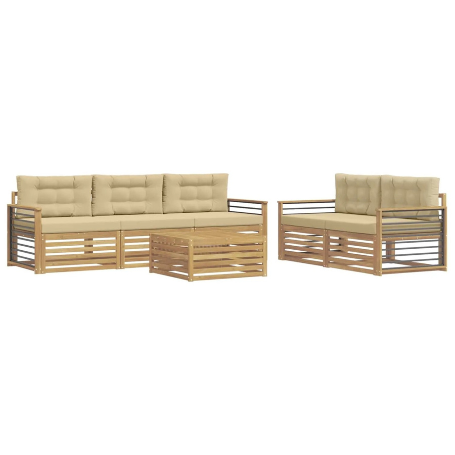 vidaXL Outdoor-Sofagarnitur aus Akazienholz mit 6 Teilen in Weiß und Beige - Bild 2