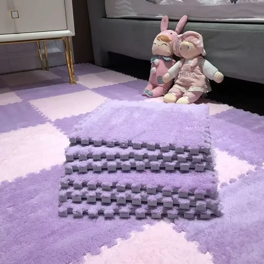 DHDH Baby Spielmatte aus Schaumstoff und Plüsch, 16er Set in Rosa und Grau, B/T: 30 x 30 cm, rutschfest und weich für das Kinderzimmer - Bild 3