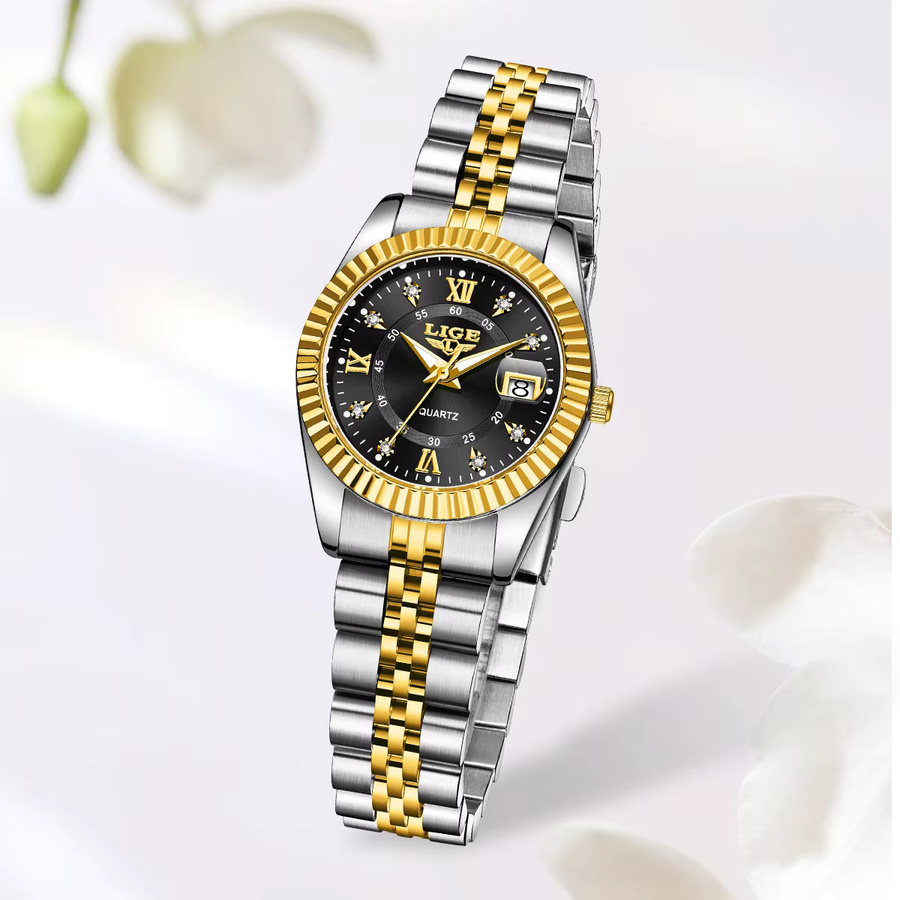 LIGE Armbanduhr Edelstahl, Quarz, Diamant, Bicolor, Damen - Bild 2