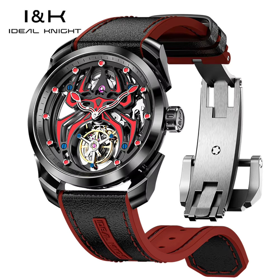 IDEAL KNIGHT Armbanduhr, Handaufzug, Edelstahl, Leder, Schwarz, Herren - Bild 3