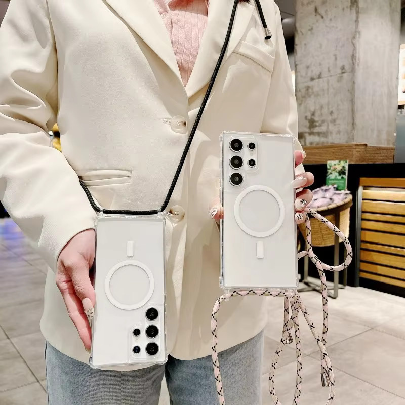 Magnetische Crossbody Schutzhülle mit Trageriemen für Samsung Galaxy S25 Ultra, S24 Plus, S25 Plus und S23, transparente Hülle mit kabelloser Ladefunktion - Bild 2