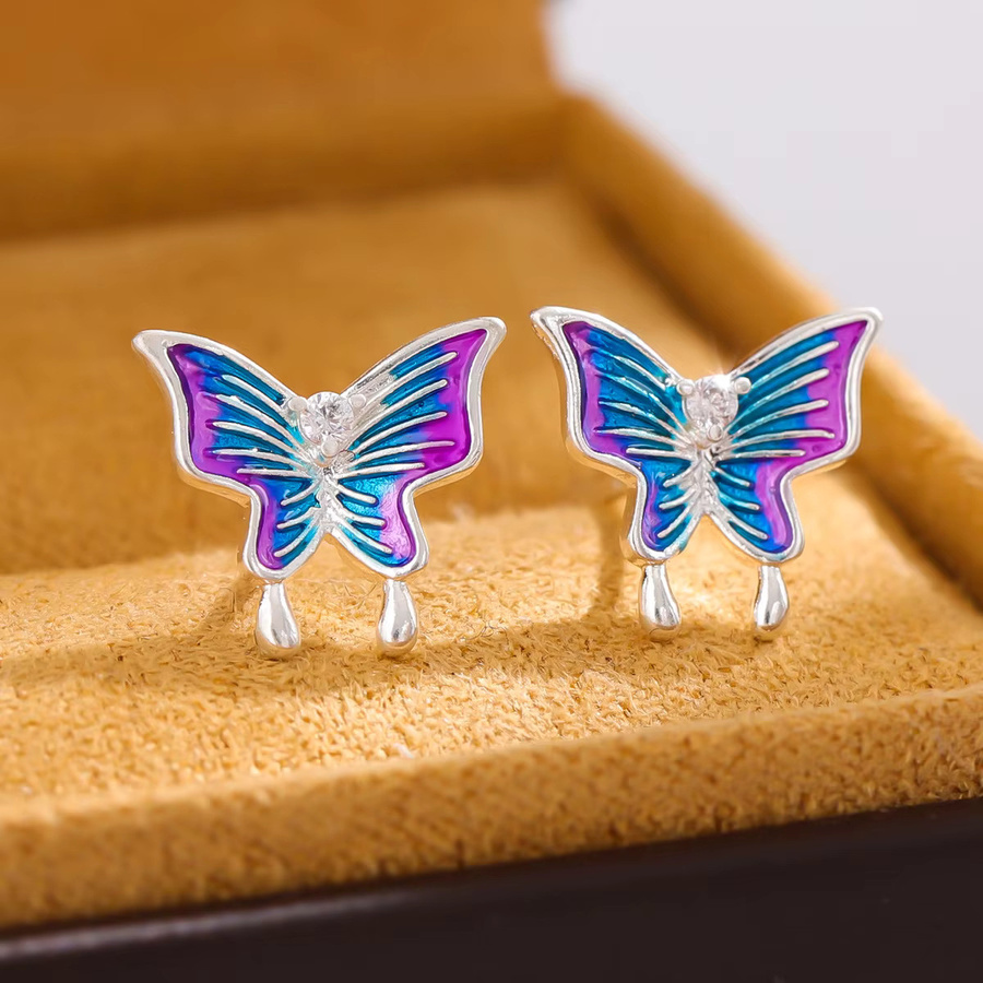 GaGa-Duck Schmetterling-Ohrstecker, 925 Silber, Diamant, Zirkonia, Unisex - Bild 4