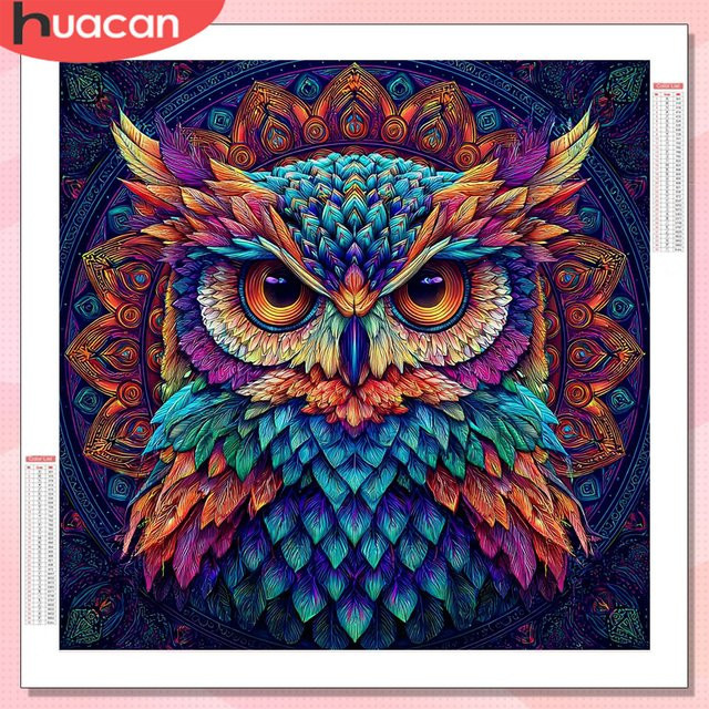 HUACAN Diamantmalerei Set Eule als 5D Diamant-Mosaik in Multicolour mit runder Form - Bild 1