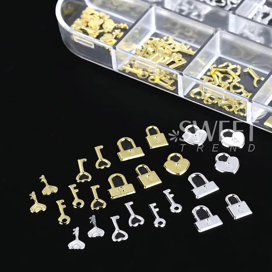 SWEET TREND Charms, Gold Silber, Herz, Schloss, Schlüssel, Nagel Zubehör - Bild 4