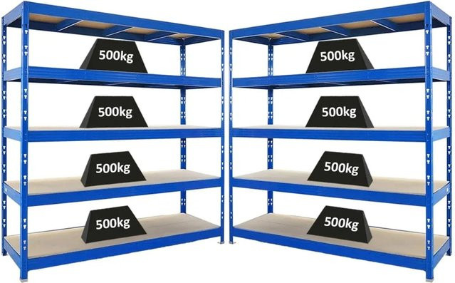 2x PROREGAL Rhino Profi Schwerlastregal Blau mit 5 Spanplatten-Ebenen, B/T/H: 200 x 60 x 200 cm, Fachlast 500 kg - Bild 1