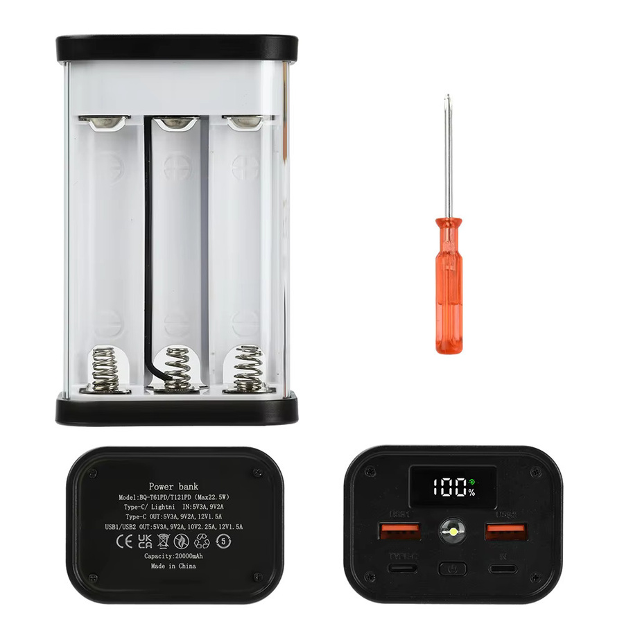 DIY Powerbank Kit 22,5 W Schnellladegerät für 18650 Batterien mit 6 oder 12 Slots, transparentes Gehäuse - Bild 4
