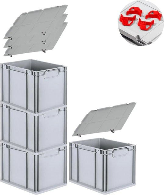 PROREGAL Spar Set 4x Eurobox Nextgen Economy mit Auflagedeckeln und Schiebeschnappverschlüssen, Rot, H: 32 cm, B: 30 cm, T: 40 cm - Bild 1