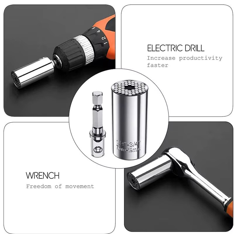 Universal Drehmomentschlüssel Steckdosenhülse Set 7-19mm von HOCOSHINE in Silber für Bohrmaschine und Ratschen, Multi-Handwerkzeug-Satz - Bild 3