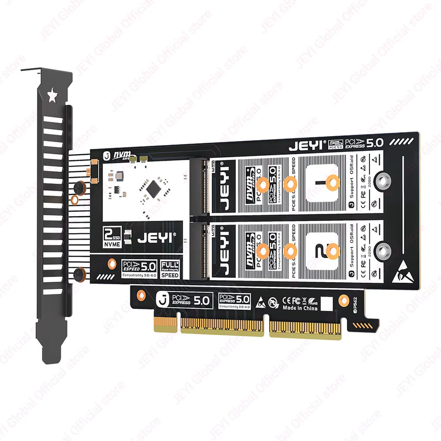 JEYI Dual M.2 NVMe zu PCIe 5.0 Erweiterungskarte in Schwarz mit 256 Gbit/s, unterstützt X8/X16-Steckplätze für 2280/2260/2242/2230 NVMe SSDs und Soft-RAID-Unterstützung - Bild 5