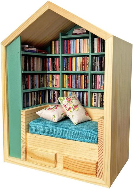 Tooarts Dekoratives Bücherregal Ornament aus Holz mit floralem Design in Mehrfarbig - Bild 1