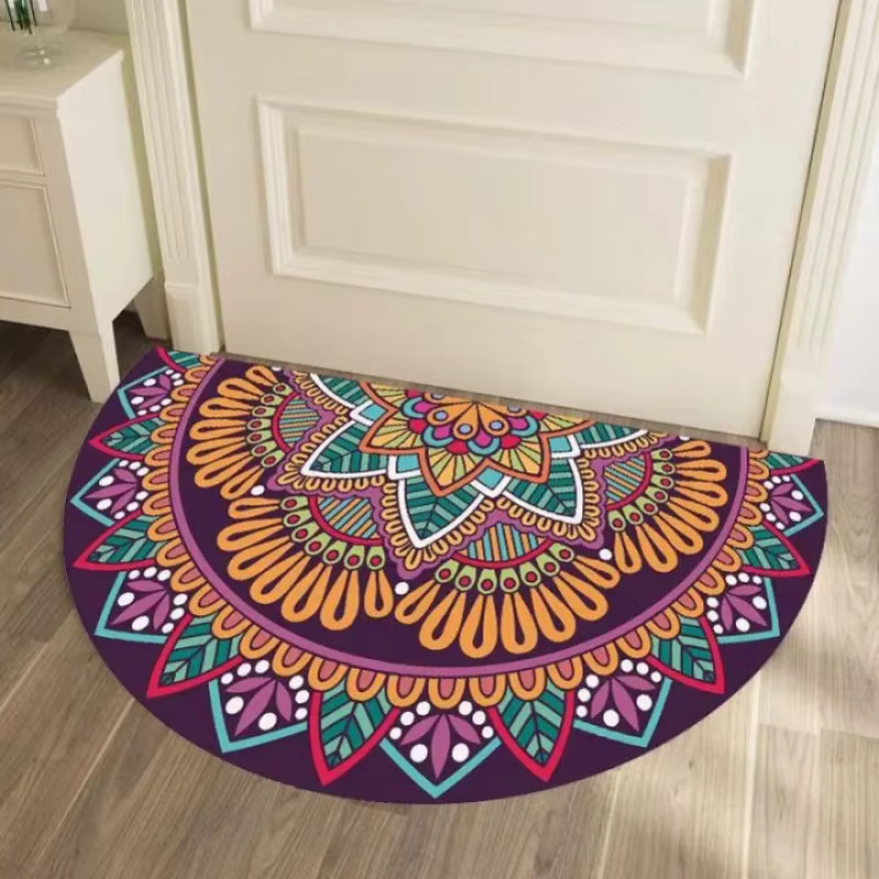 VIKAMA Halbrunde Boho-Mandala-Fußmatte in Multicolour, rutschfest und waschbar, Durchmesser: 60 cm, Tiefe: 40 cm - Bild 2