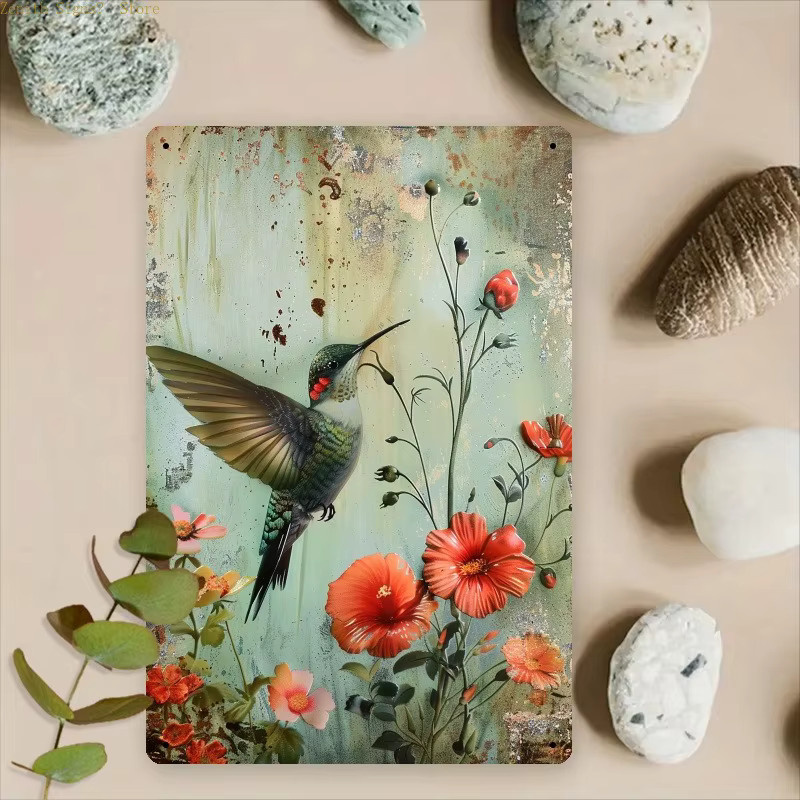 Potdemiel 2D-Wandkunstschild aus Metall im floralen Retro-Stil, Mehrfarbig, B/H: 30 x 30 cm - Bild 4
