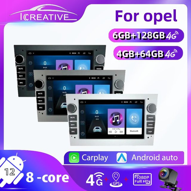 Icreative Carplay Multimedia Autoradio mit 4G Netzwerk und Navigation für Opel Astra Vectra Antara Zafira Corsa Vivaro Meriva, Schwarz - Bild 1