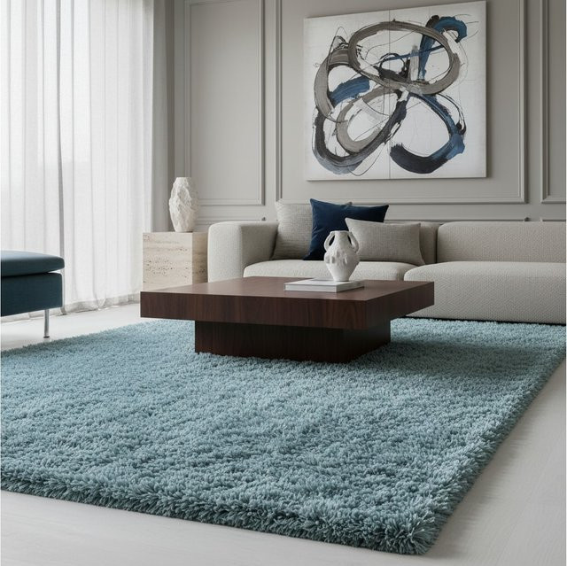 Hochflorteppich Kadima Design, einfarbig, Blau, B/T: 240 x 340 cm - Bild 1