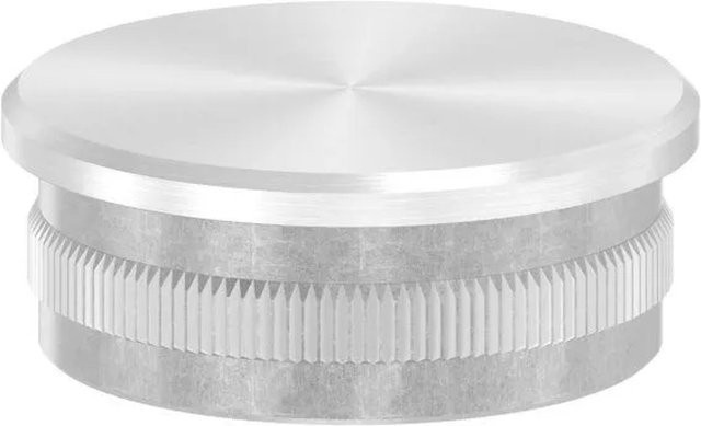 FeNau Einschlagstopfen aus Edelstahl V2A in Silber für Rohre mit Durchmesser 42,4 mm und Wandstärke 1,8 mm, flache Ausführung mit Rändelung - Bild 1