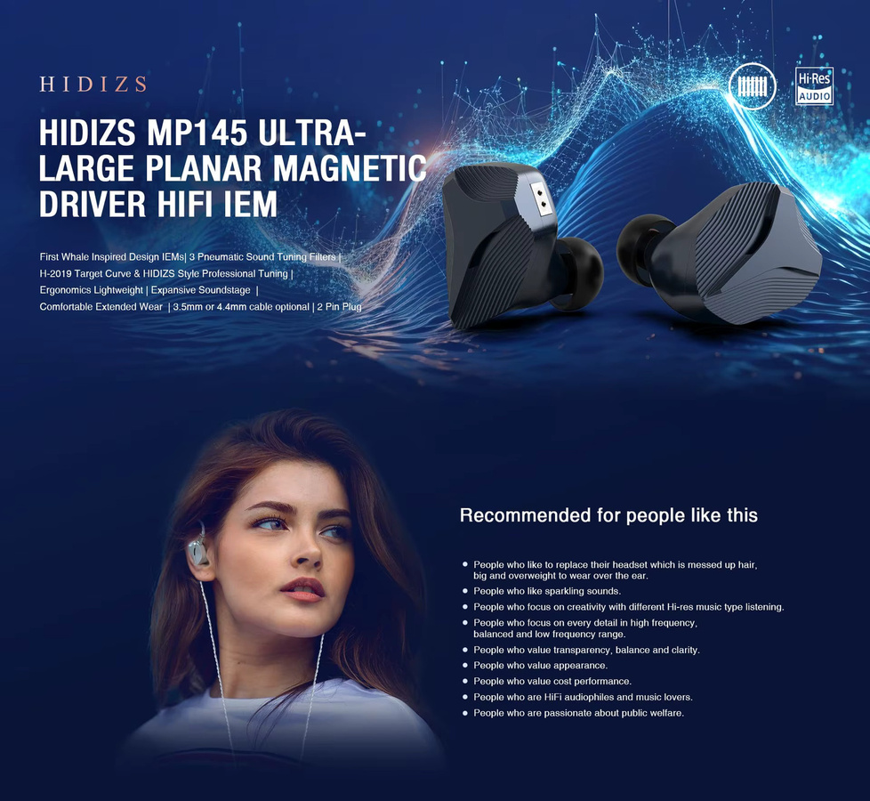 Hidizs MP145 In-Ear-Monitor mit 14,5 mm Planar-Magnettreiber, HiFi-Kopfhörer in Silber mit abnehmbarem 2-Pin-OFC-Kabel - Bild 4