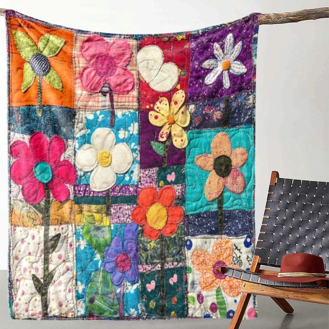 JMG Household Supplies Frühlings-Blumen-Patchwork-Fleece-Decke in Multicolour, B/T: 70 x 100 cm - Bild 1