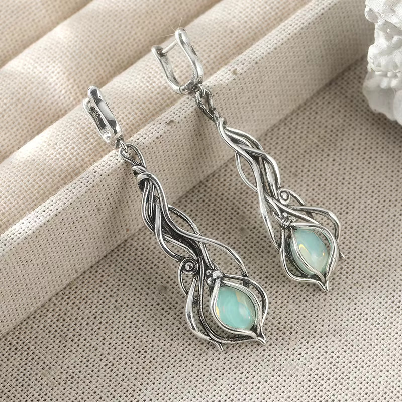 YoYo Hängeohrringe, versilbert, synthetischer ovaler Opal, Damen - Bild 2