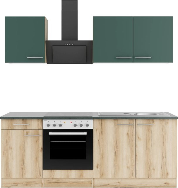 Optifit Küchenzeile KPSL 2136OE-9+ in Steingrün und Wildeiche Nachbildung, Breite: 210 cm - Bild 1