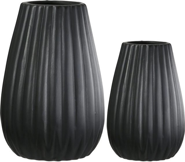 Gilde 2er Set Vasen Piega aus Porzellan Schwarz Höhe: 17 cm, Durchmesser: 10,5 cm - Bild 1