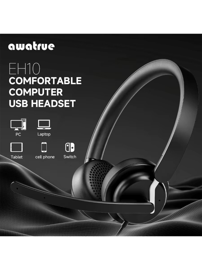 Awatrue USB-Computer-Headset mit geräuschunterdrückendem Mikrofon und Stummschaltungssteuerung in Schwarz oder Beige - Bild 6