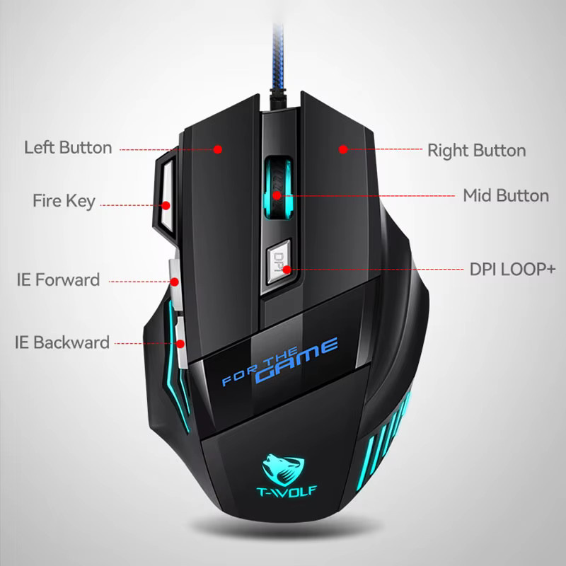 Kebidumei Ergonomische Gaming-Maus mit 2400 DPI, 7 Tasten und LED-Beleuchtung in Schwarz - Bild 4