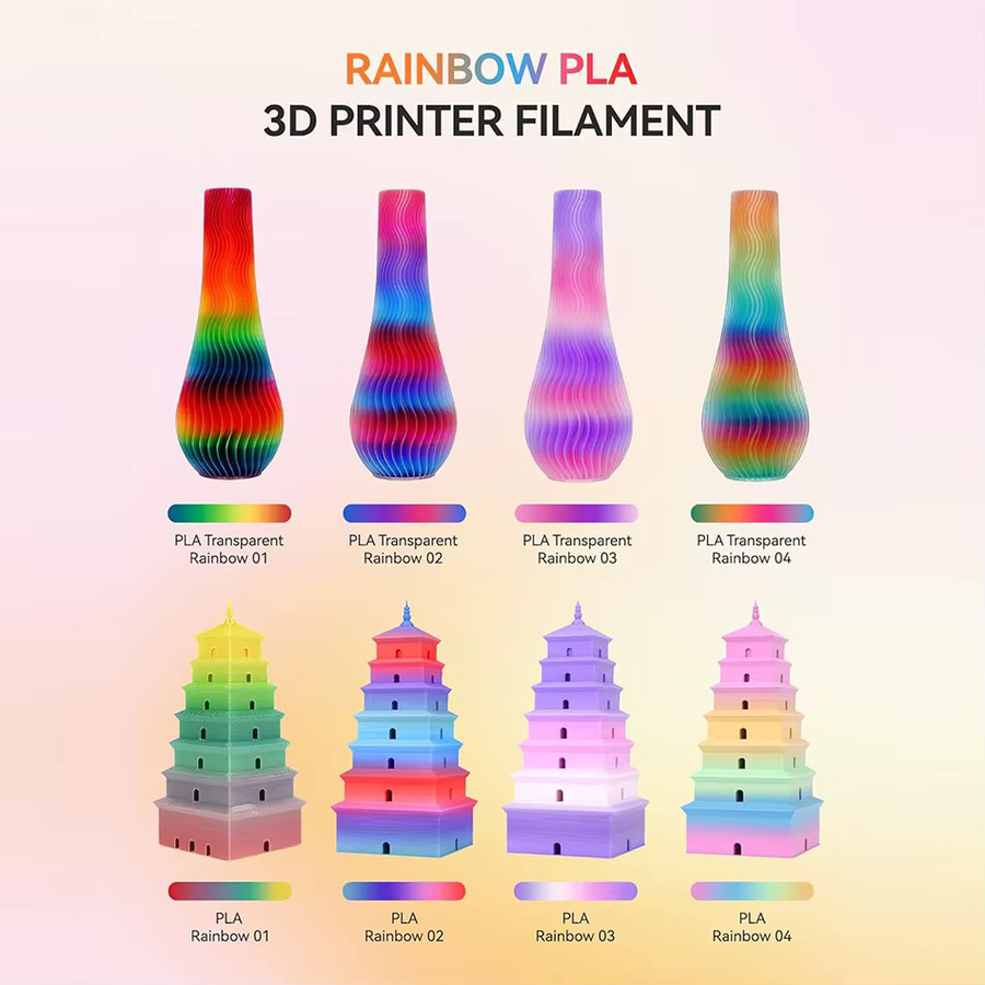 JAYO 10 Rollen 3D PLA Filament Silk Rainbow Transparent Multicolour 1,75 mm für FDM Drucker - Bild 2