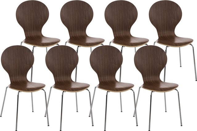 CLP Stapelstuhl Diego Konferenzstuhl mit Holzsitz und Metallgestell, 8er Set, Braun - Bild 1