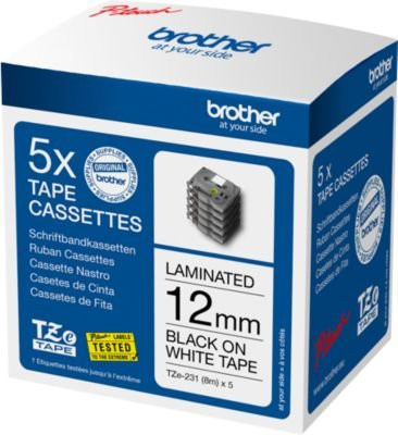 Sparpaket mit 5x Brother TZe-231M Beschriftungsbändern, selbstklebend, Farbe: Schwarz, Breite: 12 mm, Länge: 8 m - Bild 1