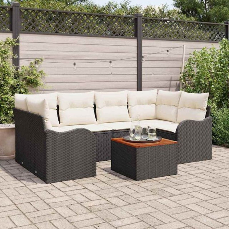 7-teiliges modernes Garten-Sofa-Set aus Poly-Rattan und Metall in Schwarz von vidaXL - Bild 1