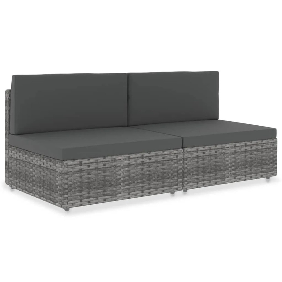 vidaXL Modulares 2-Sitzer-Sofa aus Poly Rattan in Grau mit pulverbeschichtetem Stahlgestell - Bild 2