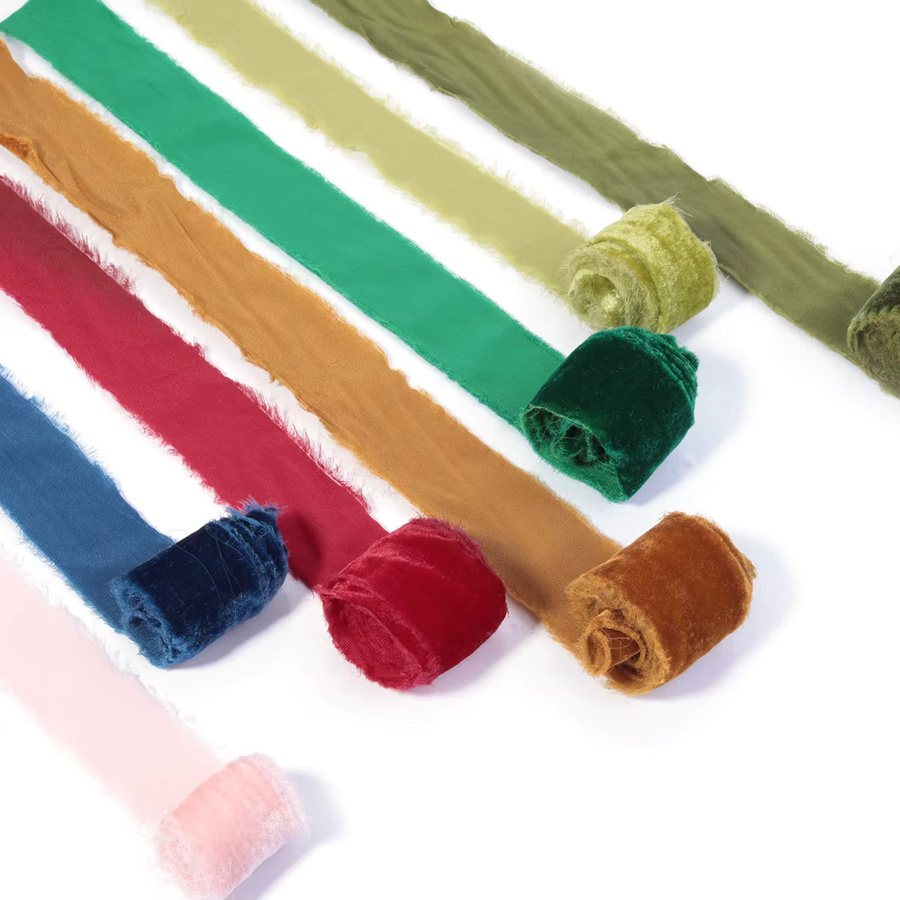 Handgemachtes buntes Textilband mit ausgefransten Kanten für DIY-Geschenkverpackungen und Dekorationen wie Hochzeiten oder Geburtstage, Beige/Mehrfarbig - Bild 4