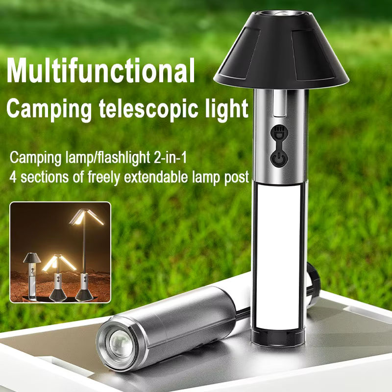 ESMARTER Tragbare Teleskop-LED-Taschenlampe in Silver Black, wiederaufladbar und zusammenklappbar mit COB-Suchscheinwerfer für Camping und Outdoor - Bild 2