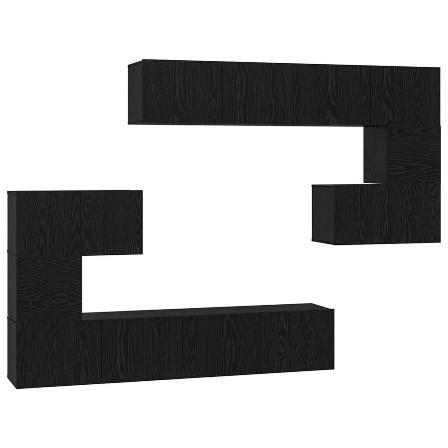 vidaXL TV-Schrankset 8-teilig in Schwarz und Eichen-Optik aus Holzwerkstoff für das Wohnzimmer, Wandmontage, B/T/H: 80 x 30 x 30 cm, 60 x 30 x 30 cm und 30,5 x 30 x 30 cm - Bild 2