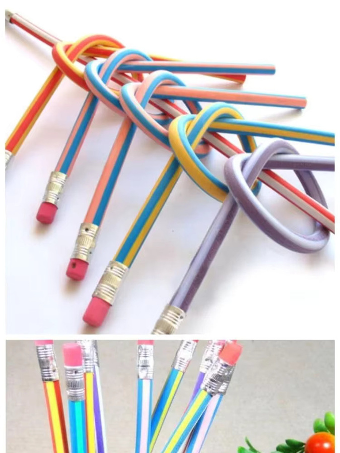 6 Stück biegsame Bleistifte mit Radiergummi in Multicolor für Schule und Büro - Bild 1