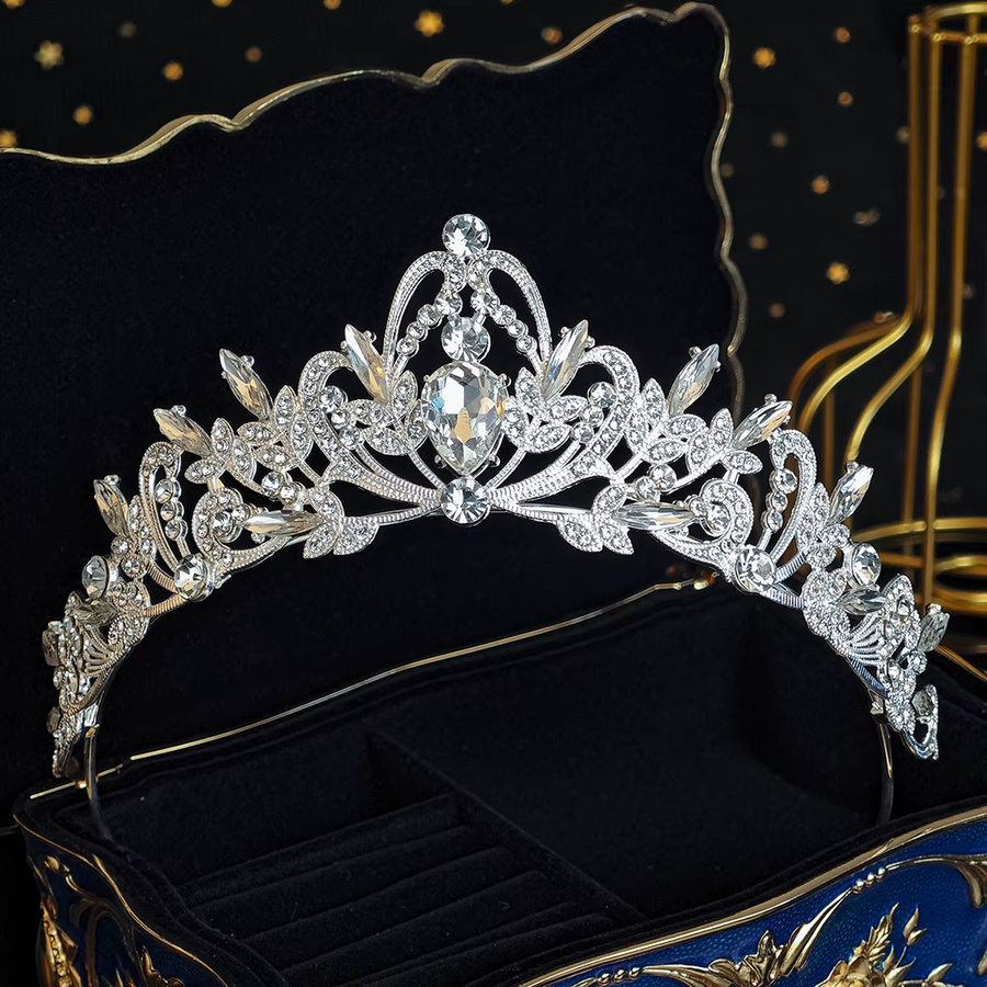 Tiara Silber, Kristall Strass, Prinzessin Kuchen Krone, Damen - Bild 1