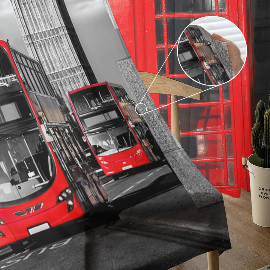 Transparente Vorhänge mit London Roter Telefonzelle und Bus aus Tüll, Voile und Organza, Farbe: Multicolour, Breite: 135 cm, Höhe: 115 cm - Bild 3