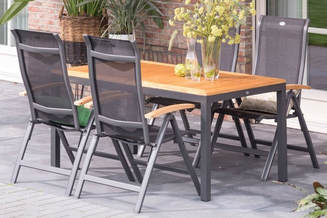 Hartman Alice Garten-Essgruppe aus Alu und Teakholz in Anthrazit mit ausziehbarem Tisch und 4 Stühlen - Bild 1