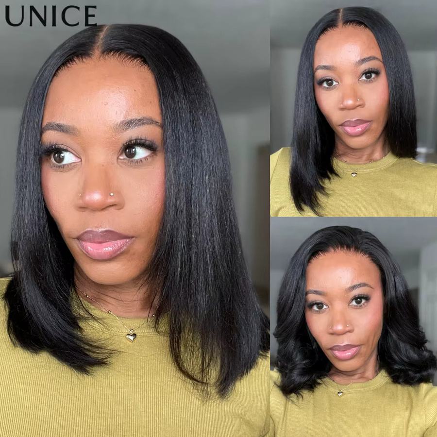 UNice Layered Cut Yaki Straight Human Hair Bob Wig, 150% Density - Bild 4