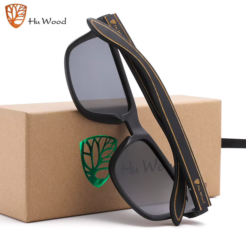 Hu Wood Brand Design Sonnenbrille Herren, Vollrand, Holz, Schwarz, Square - Bild 2