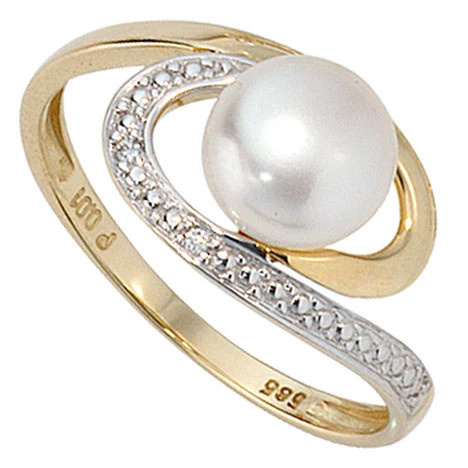 Colfem Ring 585 Gelbgold, Süßwasserperle, Diamant, Damen, Ringgröße 60 - Bild 1