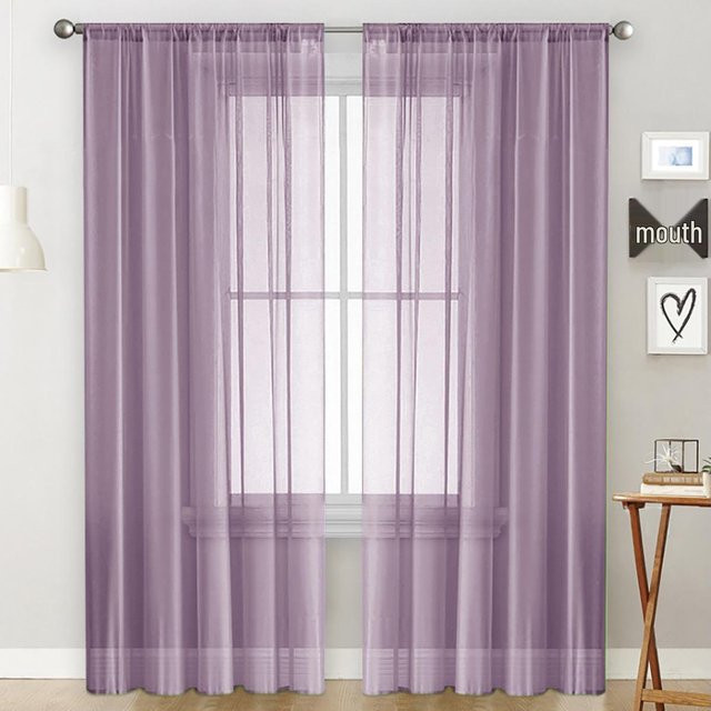 WoW Home Terylen-Gazevorhang mit Doppelfaden in Lila, halbtransparent, Breite: 100 cm, Höhe: 130 cm - Bild 1