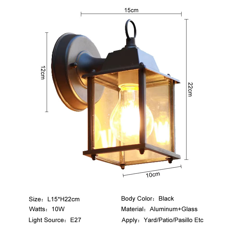 Wecus Retro LED Wandlampe in Schwarz mit transparentem Glas für Garten, Hof und Korridor - Bild 4