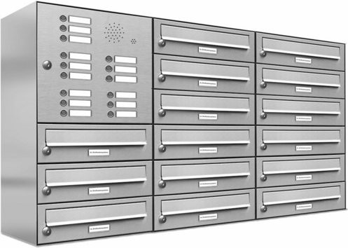 AL Briefkasten-System für 15 Parteien zur Aufputzmontage, Farbe: Silber, B/H/T: 153,203 x 69,0 x 27,5 cm - Bild 1