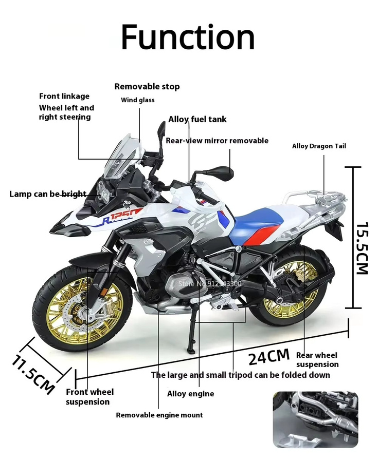 MAKEDA R1250GS S1000RR Motorrad, Metallmodell, 1:9, mit Licht und Sound - Bild 4